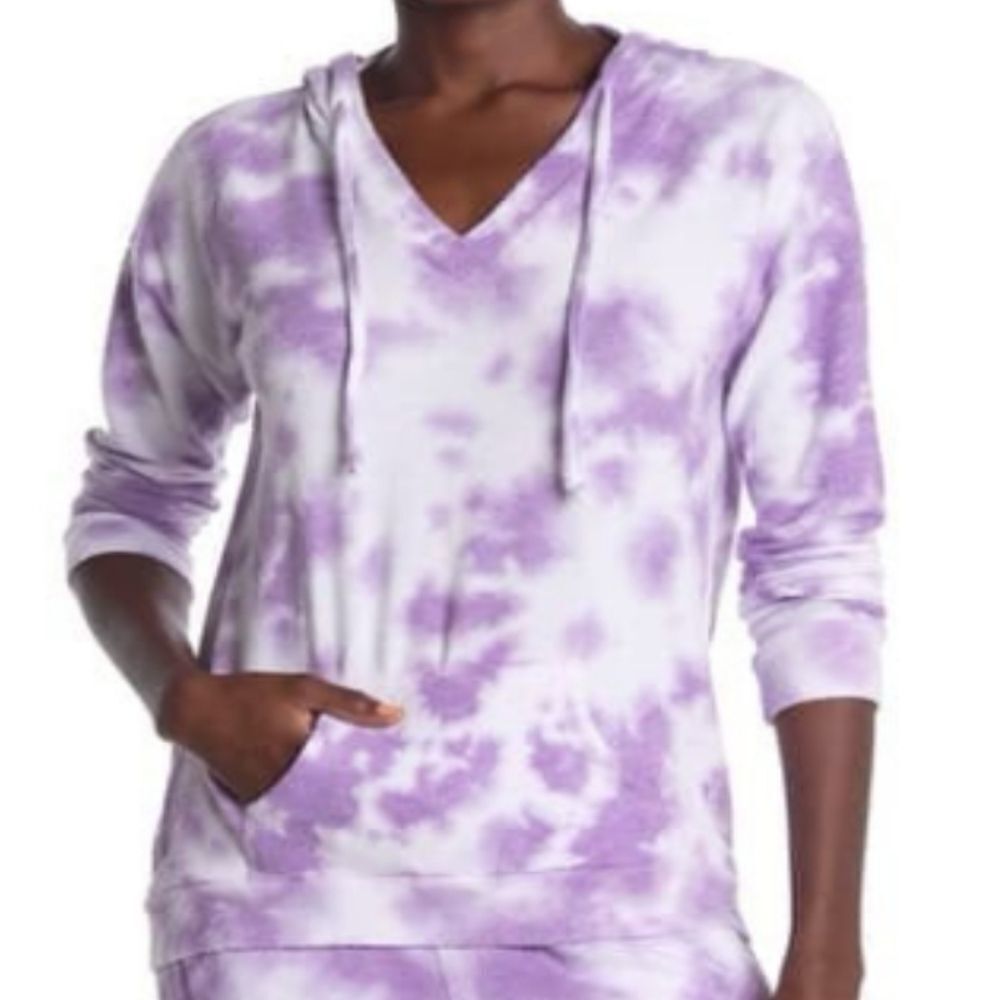 Theo And Spence Tie Dye Hoodie In Purple Marble